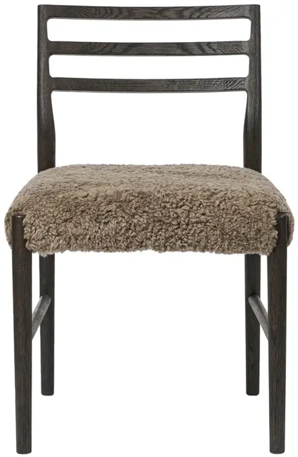 George Mid Century Brown Shearling Dark Oak Ladder Back Dining Chair