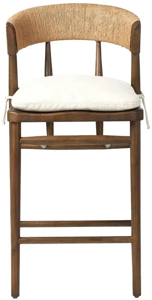 Tanner Updated Traditional Cream Performance Brown Oak Wood Woven Counter Stool