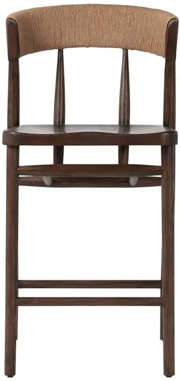 Tanner Updated Traditional Brown Oak Wood Woven Counter Stool
