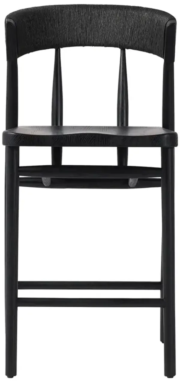 Tanner Updated Traditional Black Oak Wood Woven Counter Stool