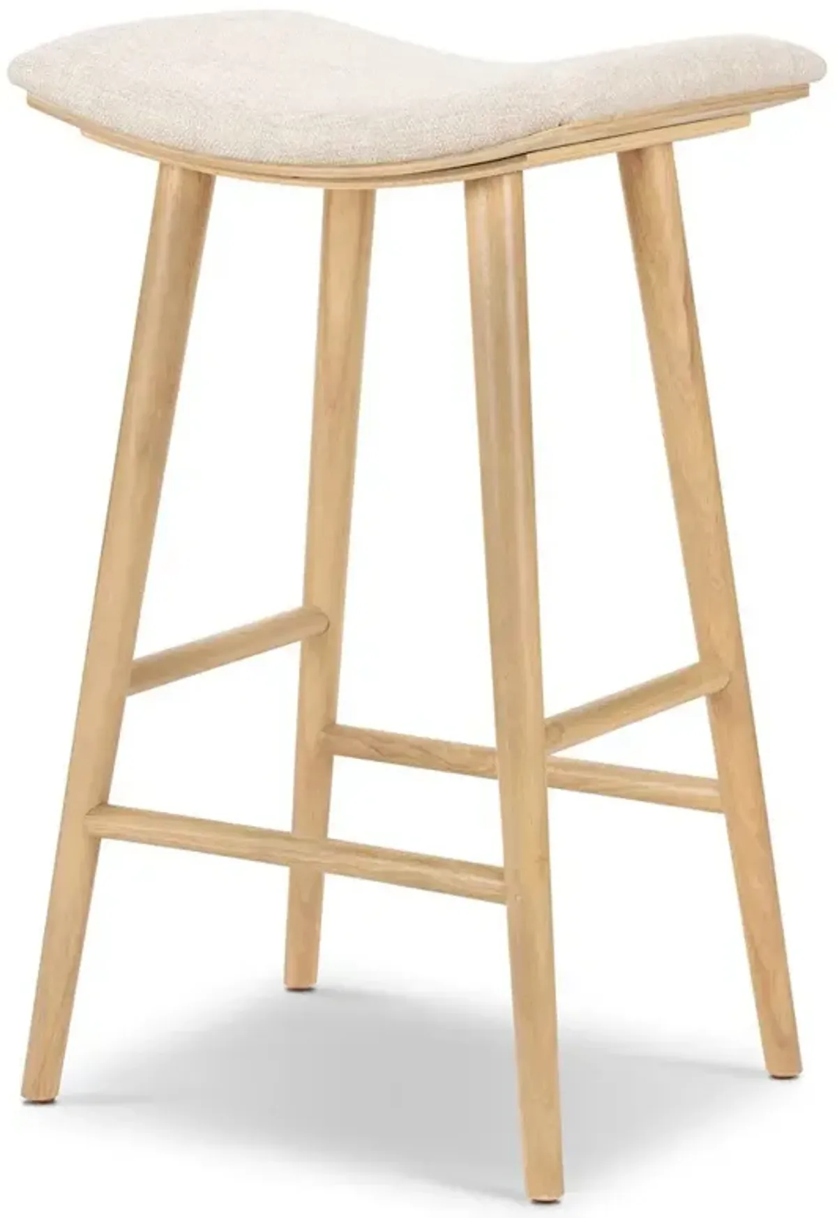 Shiela Modern Classic Beige Upholstered Light Brown Wood Bar Stool