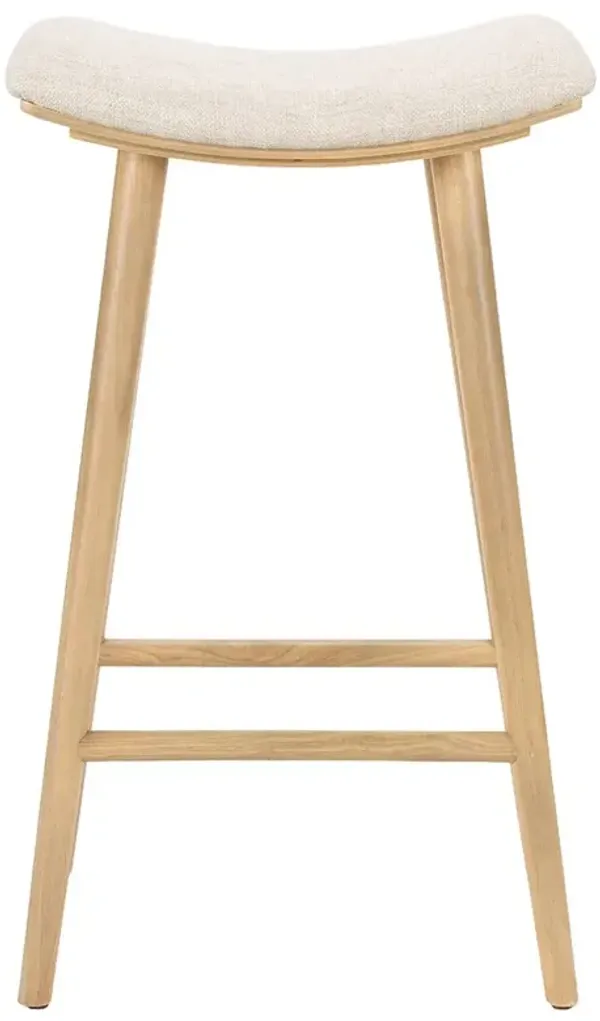 Shiela Modern Classic Beige Upholstered Light Brown Wood Bar Stool