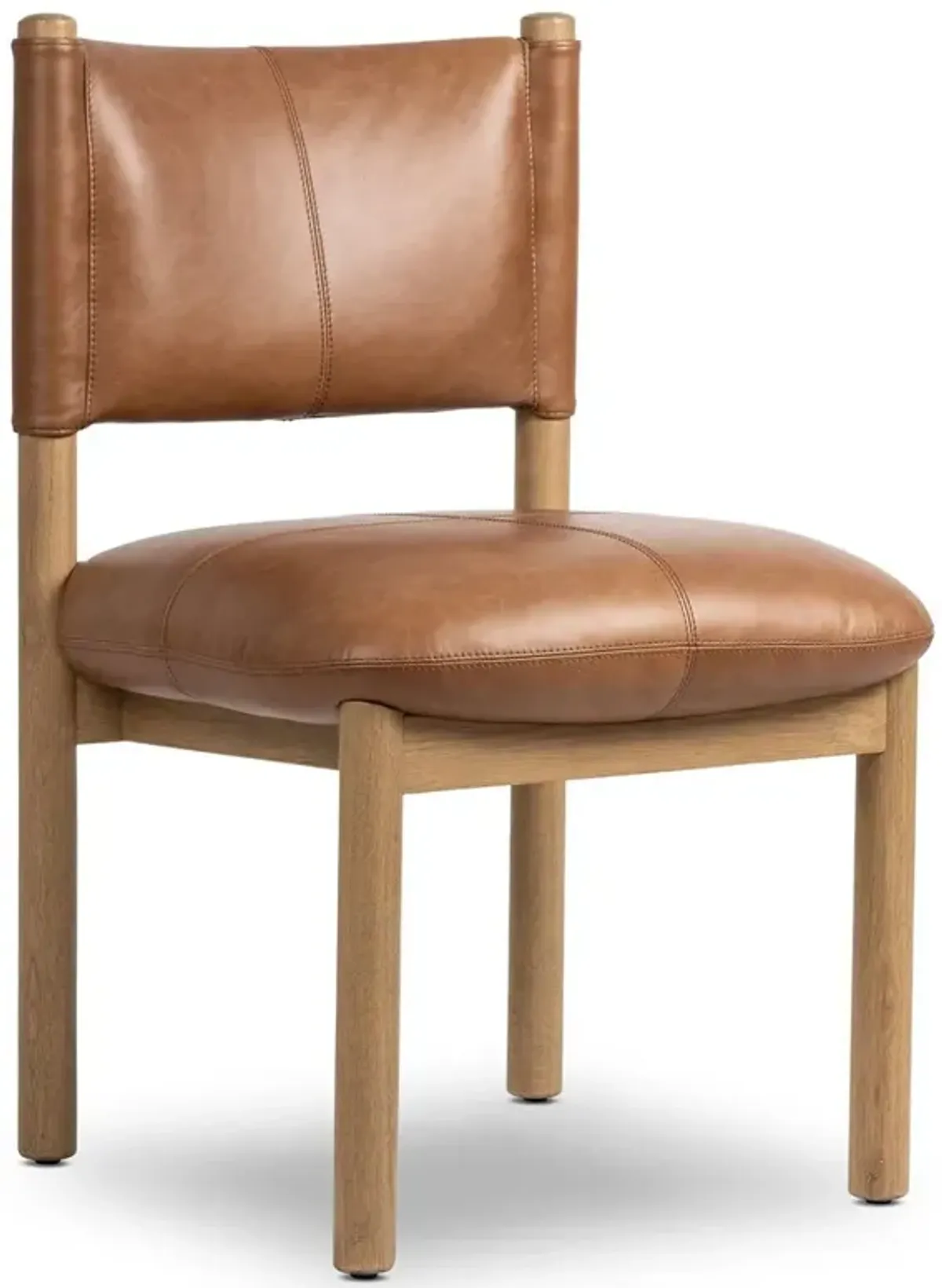 Anora Rustic Lodge Brown Leather Oak Wood Dining Side Chair