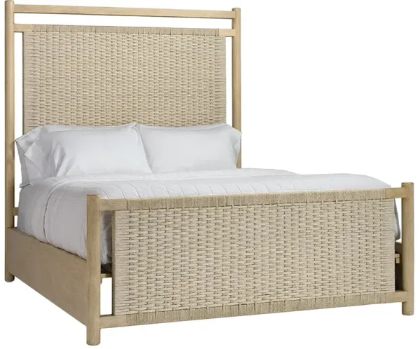 Palecek St. Helena Coastal Beach Off White Wash Wood Woven Rope Bed - Queen