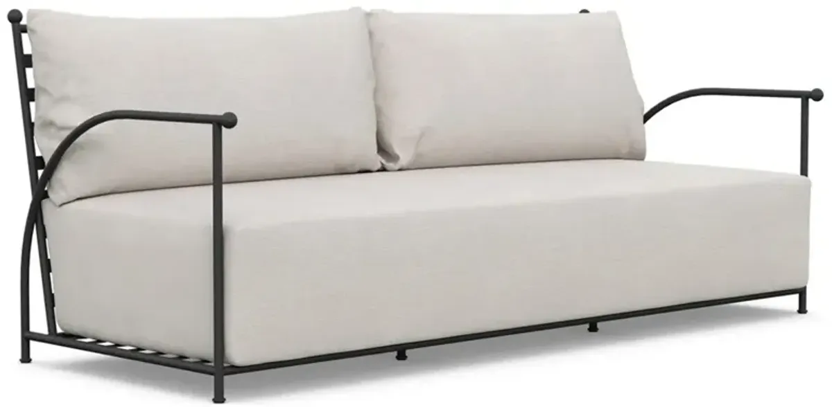Emeline Cream Upholstered Black Iron High Back Outdoor Sofa - 80"