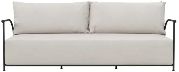 Emeline Cream Upholstered Black Iron High Back Outdoor Sofa - 80"