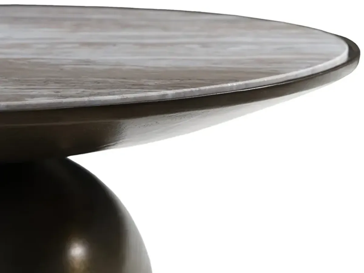 Malia Industrial Taupe Marble Aged Bronze Iron Round Coffee Table