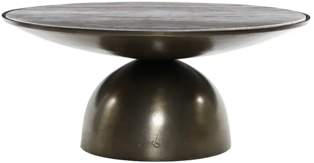 Malia Industrial Taupe Marble Aged Bronze Iron Round Coffee Table