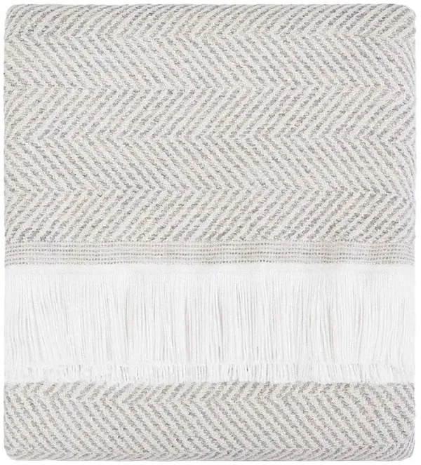 Wells Light Grey Herringbone Textured Indoor / Outdoor Throw Blanket