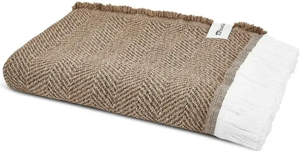 Wells Brown Herringbone Textured Indoor / Outdoor Throw Blanket