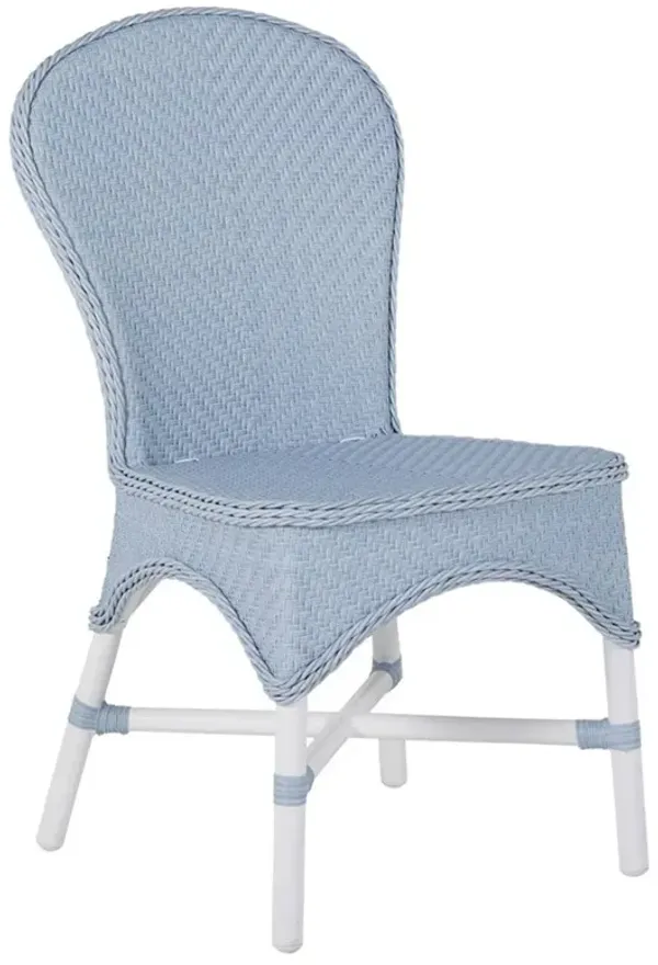 Savoy Coastal Chambray Chalk Wicker Aluminum Outdoor Dining Side Chair
