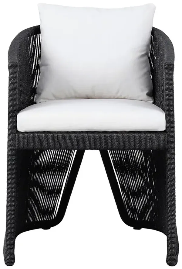 Mercer Modern Classic White Upholstered Black Rope Outdoor Dining Arm Chair