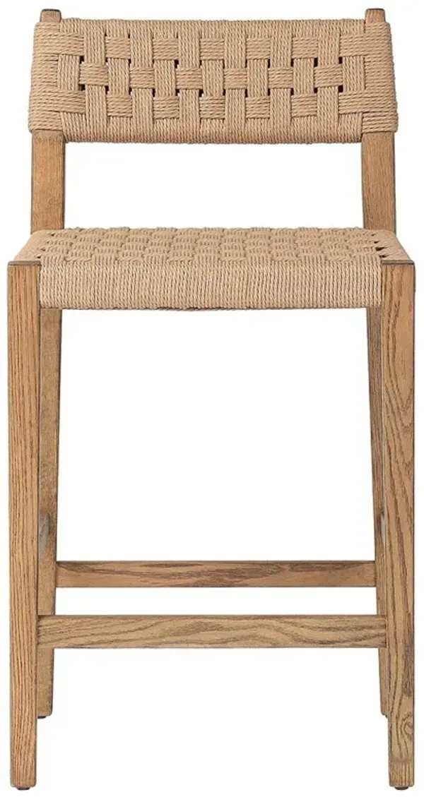 Henry Coastal Beach Brown Oak Natural Woven Rush Counter Stool