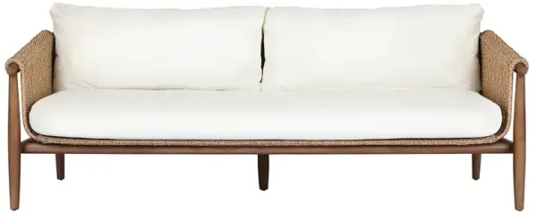 Sophie Coastal Beach White Upholstered Brown Teak Woven Outdoor Sofa - 76"