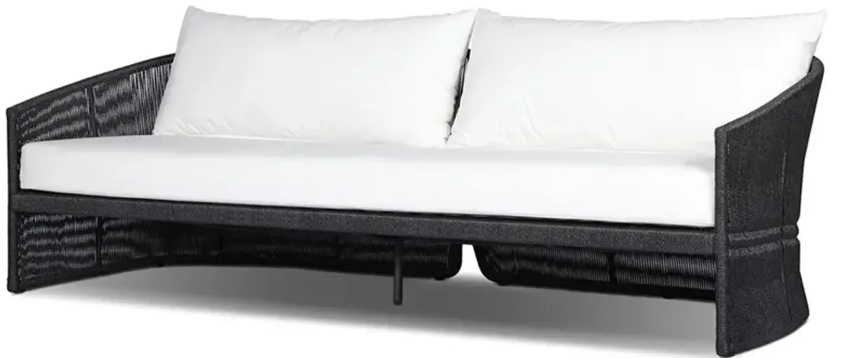 Mercer Modern Classic White Upholstered Black Rope Outdoor Sofa - 96"