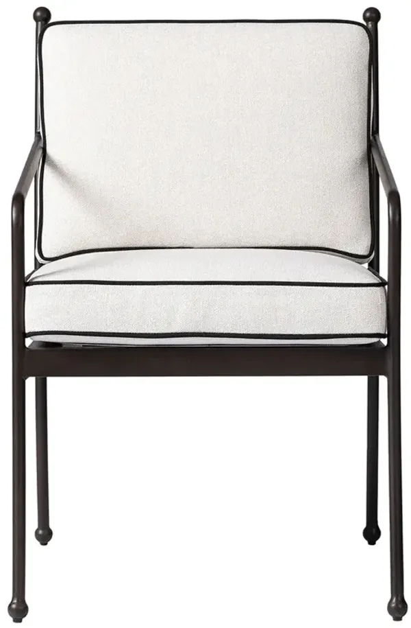 Gretchen French Country White Upholstered Black Welt Aluminum Outdoor Dining Side Chair
