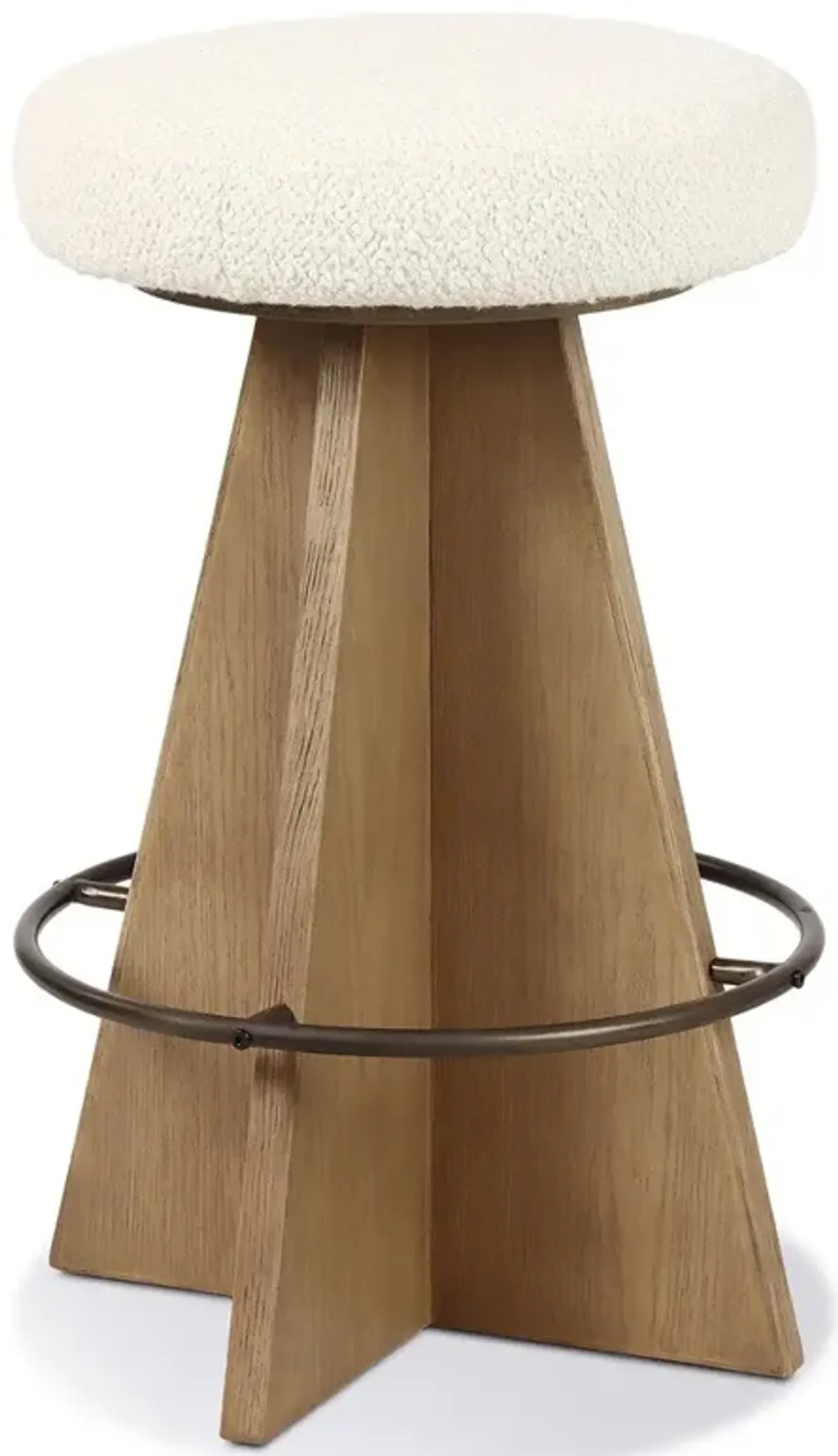 Donovan Mid Century Modern Cream Boucle Brown Oak Swivel Counter Stool