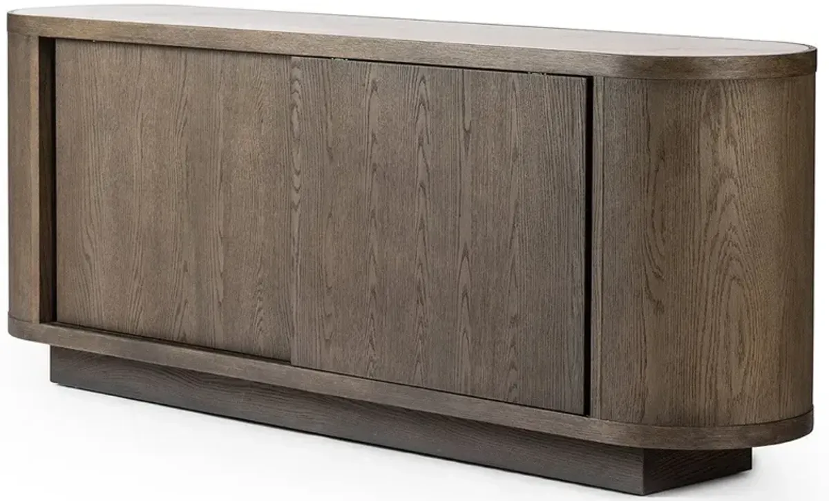 Silvino Modern Classic White Marble Brown Oak Wood Sideboard