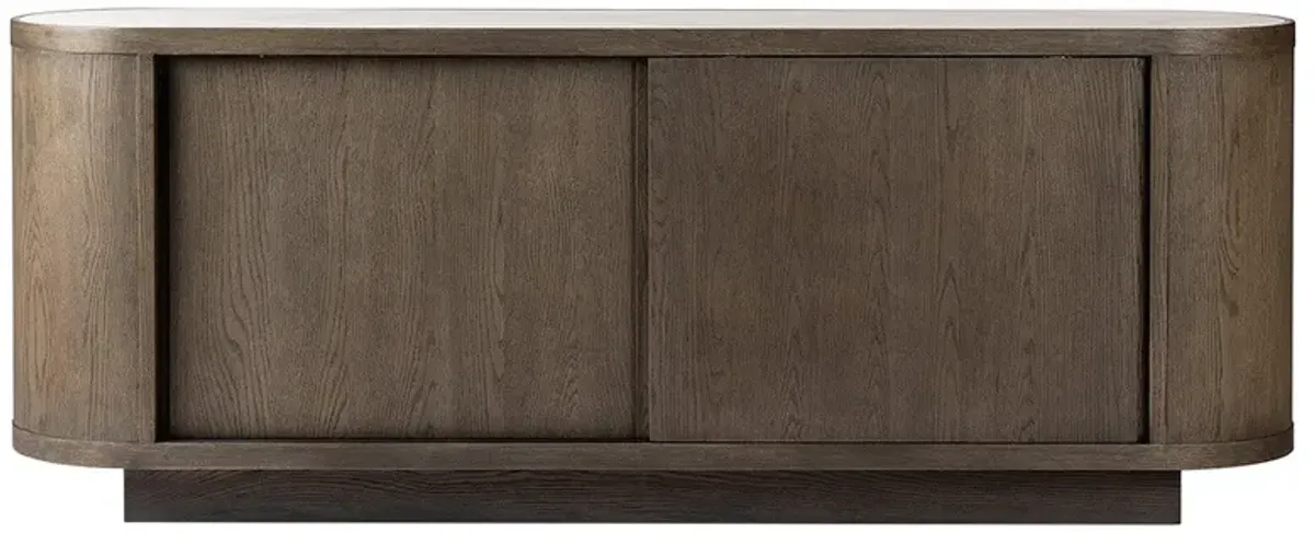 Silvino Modern Classic White Marble Brown Oak Wood Sideboard