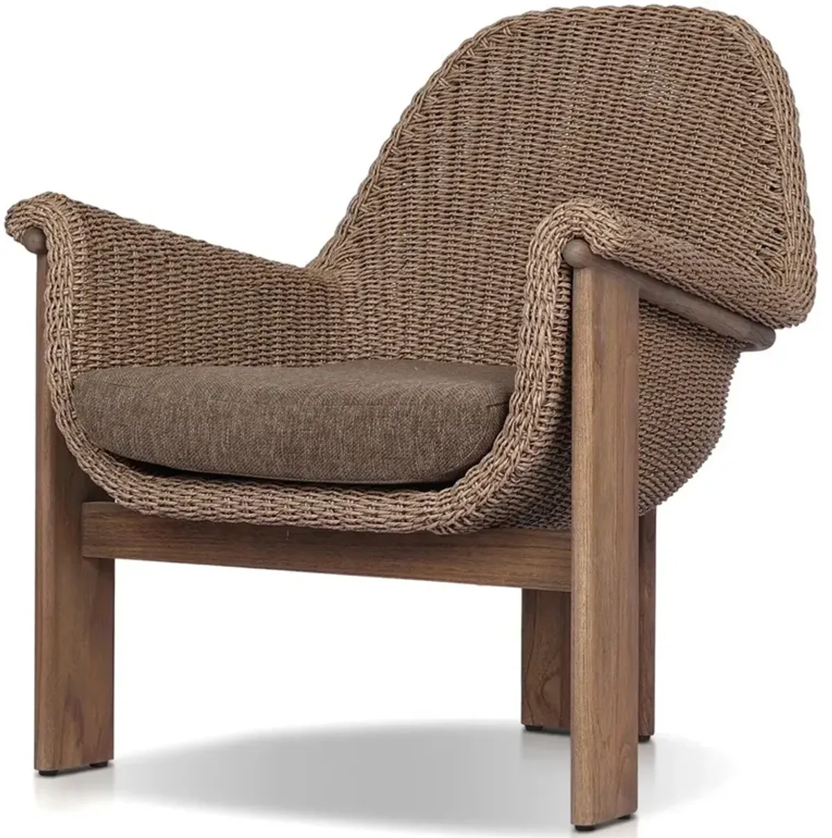 Phoebe Modern Classic Brown Performance Teak Woven Outdoor Lounge Chair