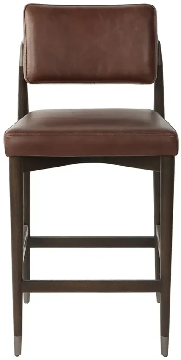 Eli Rustic Lodge Brown Leather Oak Wood Counter Stool