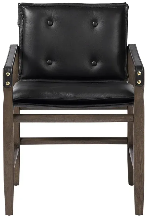 Emilien Rustic Lodge Black Leather Wood Dining Arm Chair