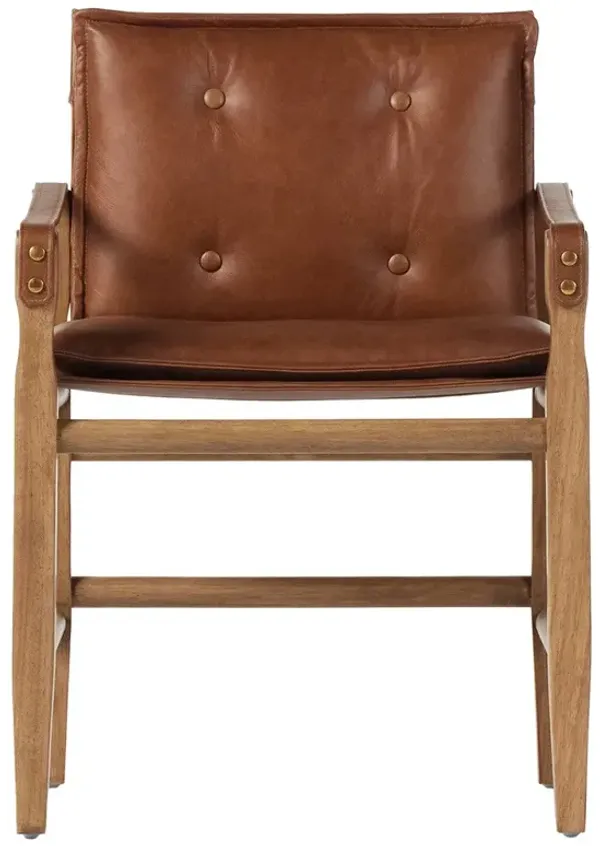 Emilien Rustic Lodge Chestnut Leather Wood Dining Arm Chair