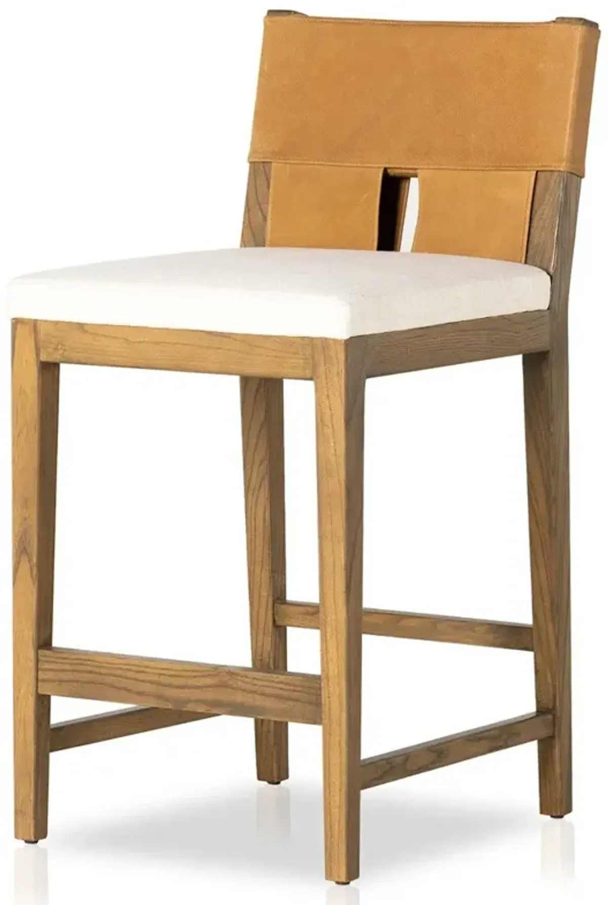 Tyler Modern Classic Camel Leather Wood Counter Stool