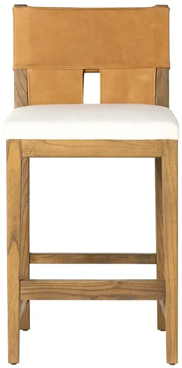 Tyler Modern Classic Camel Leather Wood Counter Stool