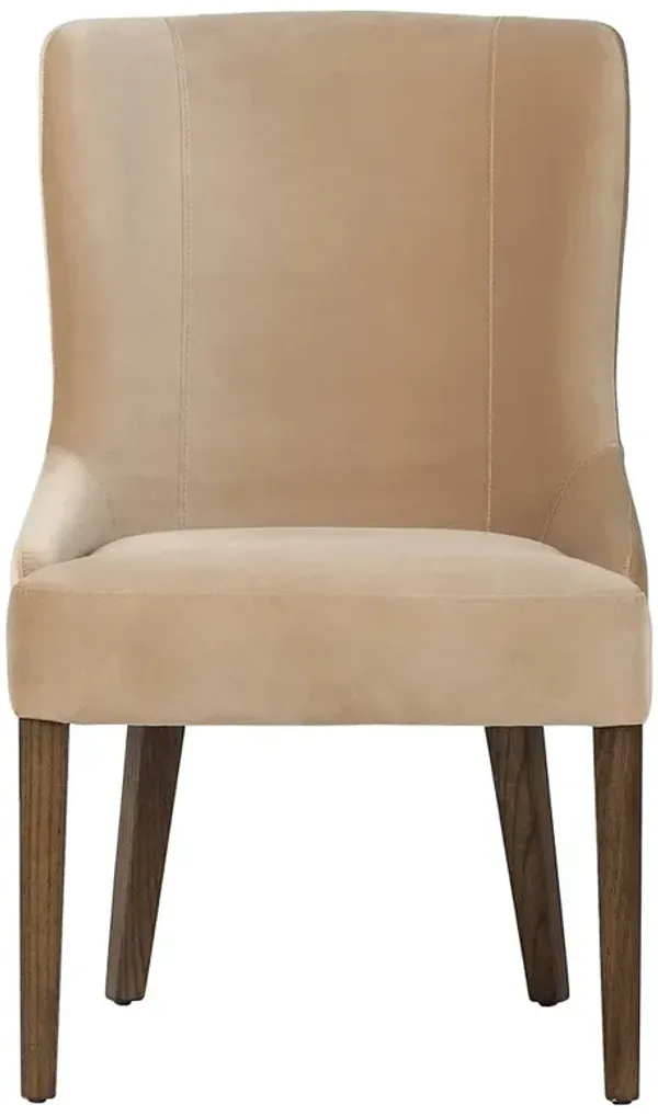 Marlo Updated Traditional Beige Velvet Brown Wood Dining Side Chair