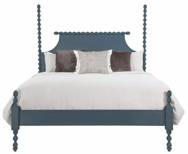 Elio Updated Traditional Dark Blue Wood Spindle Poster Bed - King