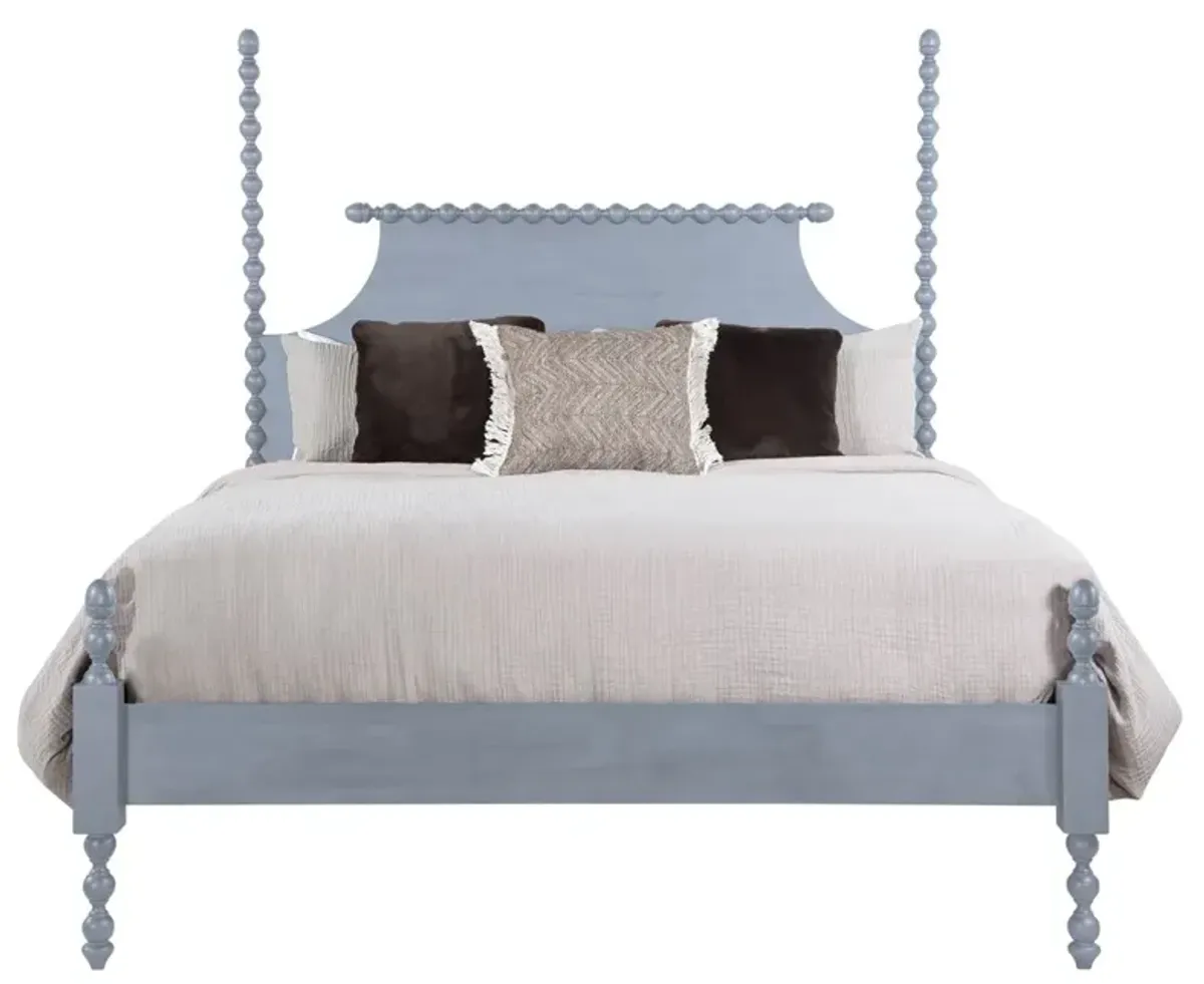 Elio Updated Traditional Blue Wood Spindle Poster Bed - Queen