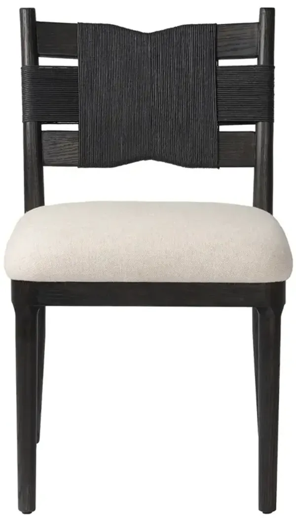 Tova Distressed Black Oak Wood Dining Side Chair