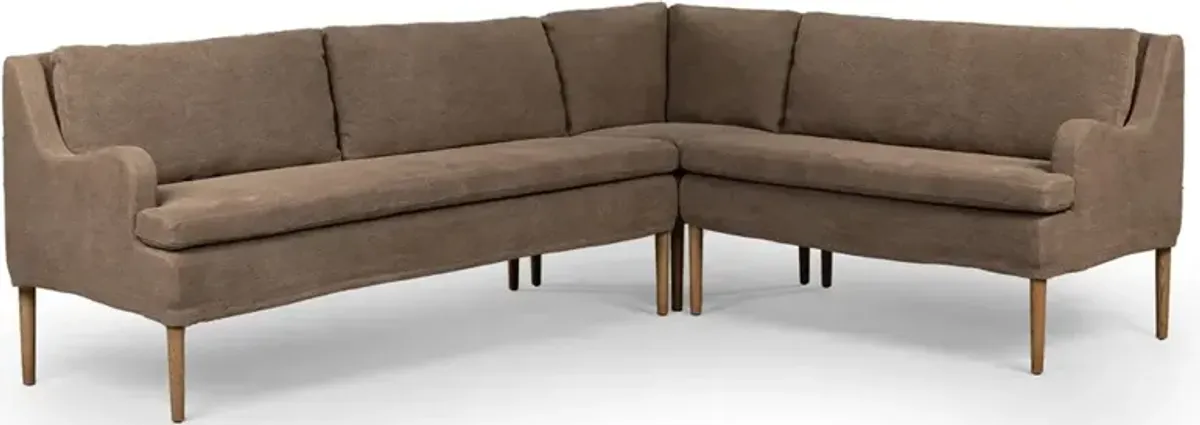 Aurelia Broadway Coffee Linen Dining L-Shape Banquette - Right Arm Facing - 99"