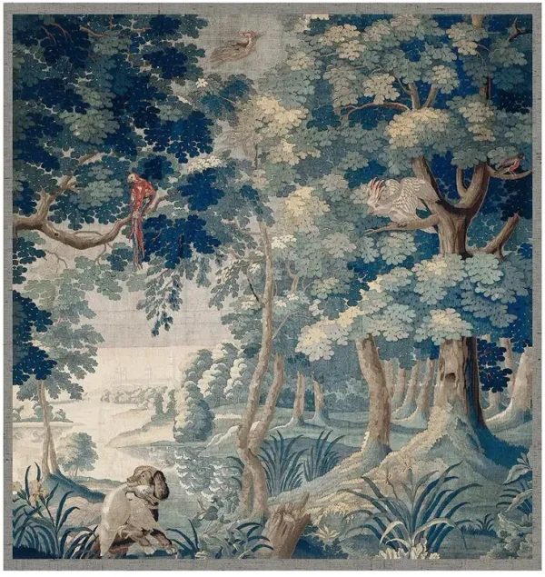 Maeve Traditional Teal Blue Forest Landscape Tapestry - 57x55