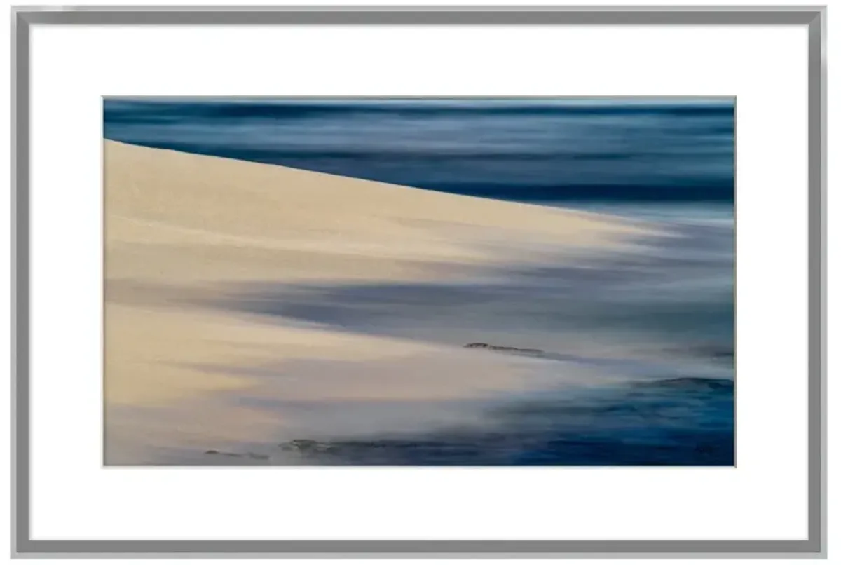 Pierre Coastal Beach Blue Abstract Silver Frame Painting - 26x38