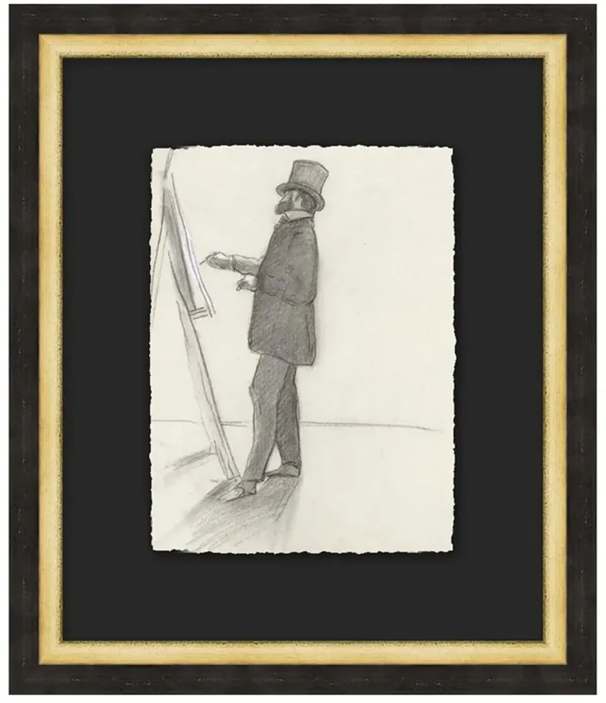 Yves French Country Grey Standing Man Gold Frame Painting - 14x12