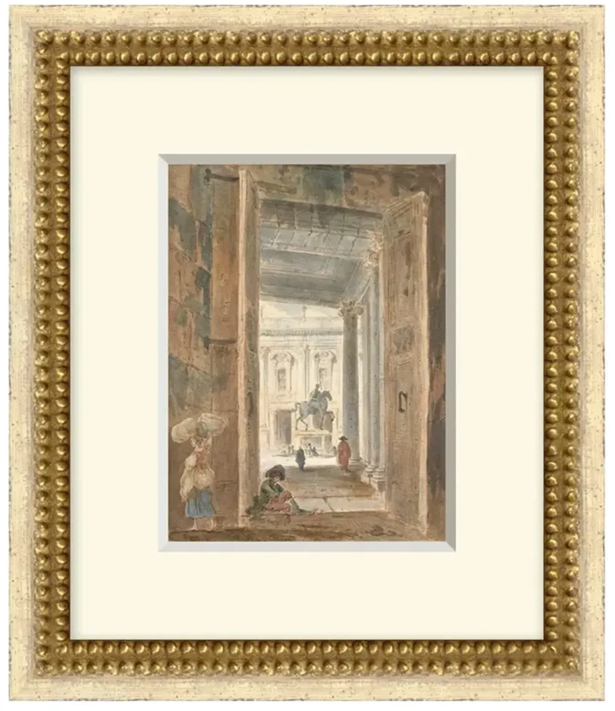Lyle French Country Beige Piazza Architecture Gold Frame Painting - 14x12