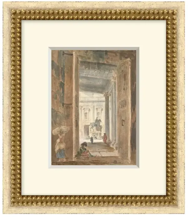 Lyle French Country Beige Piazza Architecture Gold Frame Painting - 14x12