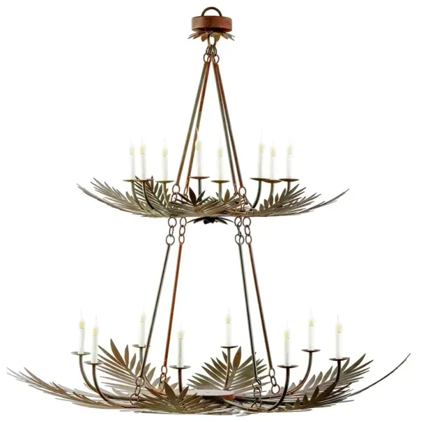 Nelu French Country Patina Palm Frond Chandelier