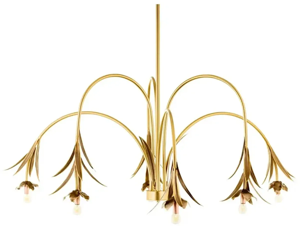Onoria French Country Brass Arching Arm Floral Chandelier