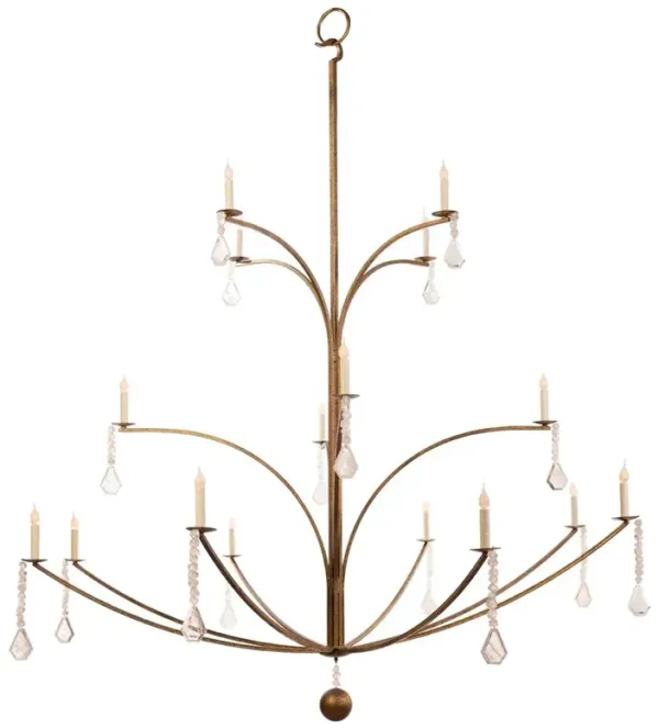 Giselle Traditional Quartz Crystal Aged Gold 3 Tier Chandelier