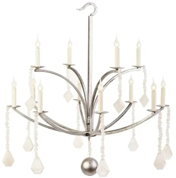 Siene Traditional Quartz Crystal Antique Silver Steel 2 Tier Chandelier