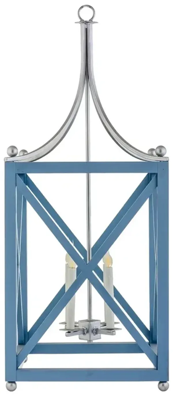 Calliope Traditional Chippendale Blue Wood Silver Steel Lantern