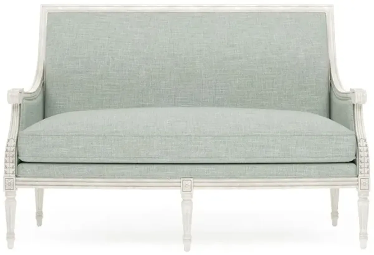 Juliette Spring Blue Textured Weave Vintage White Settee