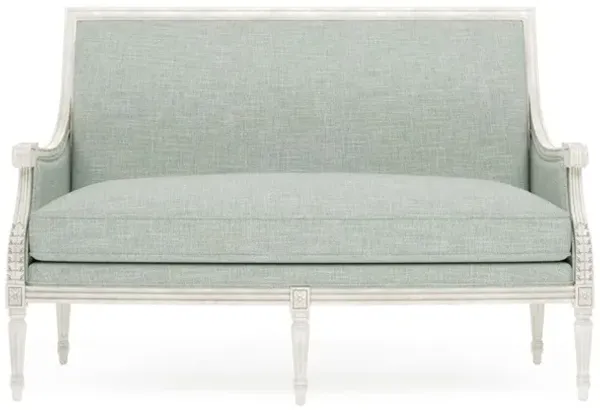 Juliette Spring Blue Textured Weave Vintage White Settee