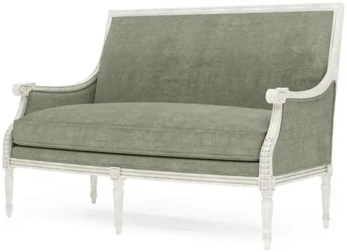 Juliette Willow Green Velvet Vintage White Settee