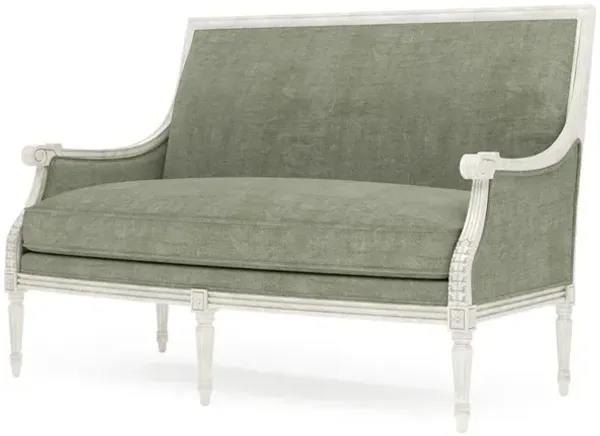 Juliette Willow Green Velvet Vintage White Settee