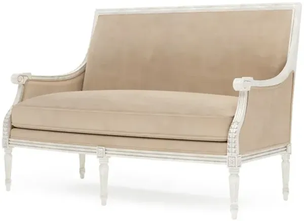 Juliette Latte Leather Vintage White Settee