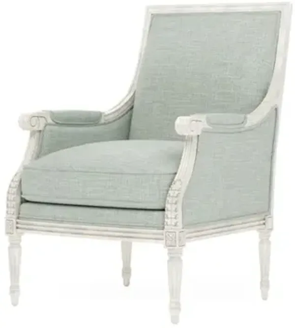 Juliette Spring Blue Textured Weave Vintage White Bergere Chair